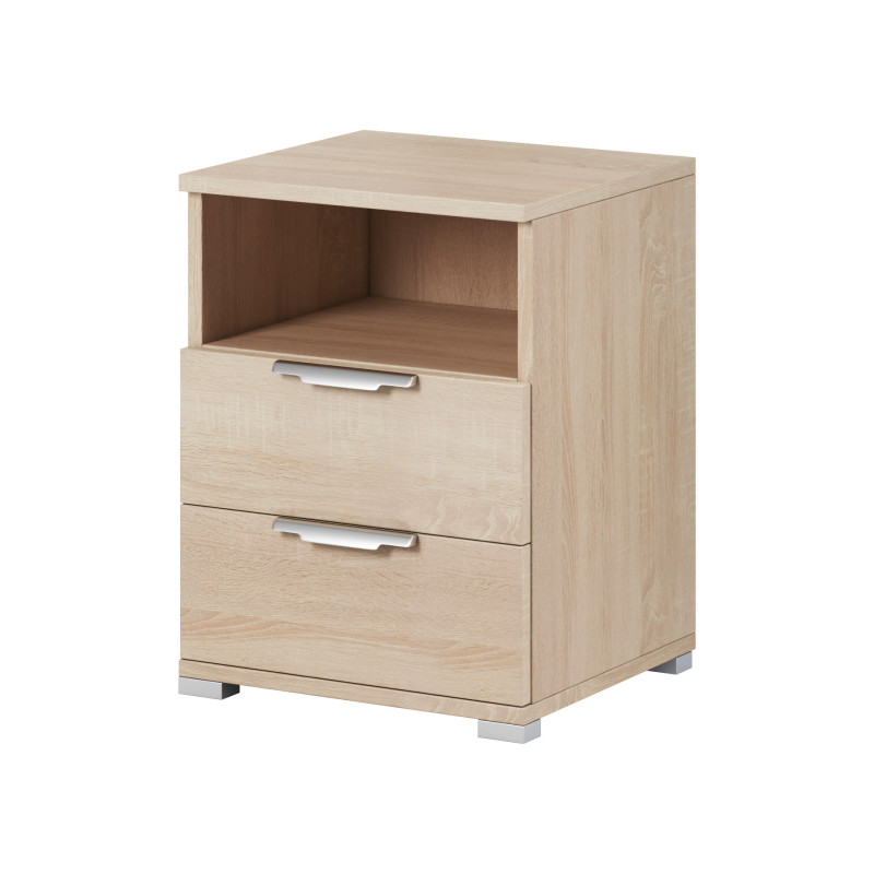 Table de chevet en bois Naka à 2 tiroirs - Beige - H 41 x L 39 cm