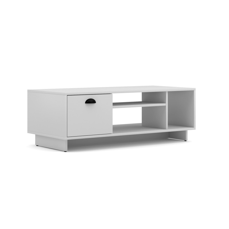 Table basse en bois Cup à 1 porte + 3 niches - Blanc/Blanc mat - L 110 cm