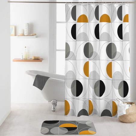 Rideau de Douche avec Crochets 180 x 200 cm Color Pop Gris - Polyester Imprimé