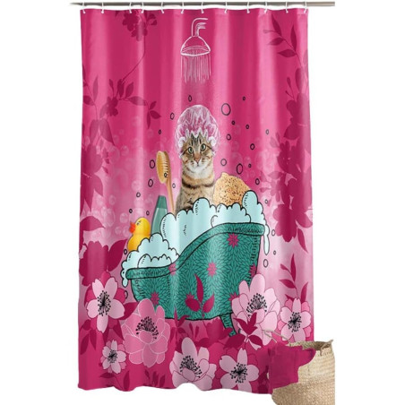 Rideau de Douche avec Crochets 180 x 200 cm Chatibulle - Polyester Imprimé