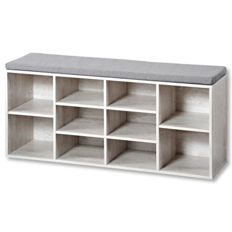 Meuble à chaussures à 10 cases en bois avec coussin - Gris clair - L 100 x H 48 cm