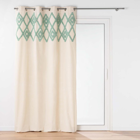 Rideau à Oeillets 140 x 240 cm Athena Sauge - Coton & Polyester avec Top Tufté