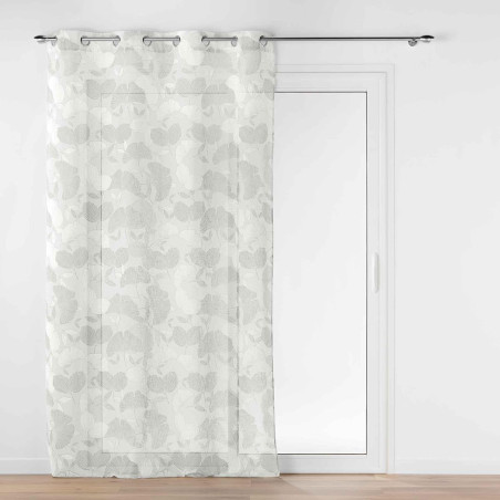 Voilage à œillets 140 x 240 cm Ginko Blanc - Effet Lin Tissé Imprimé