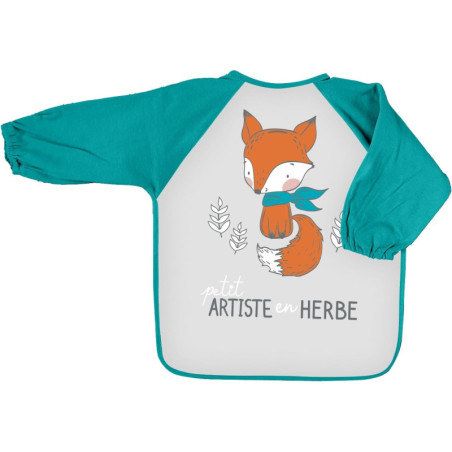 Tablier de protection avec manches pour enfant "Artiste en herbe" - Bleu/Orange - H 55 x l 41 cm
