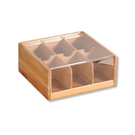 Boite à thé à 6 compartiments en bambou - Beige - L 22 x P 21 cm