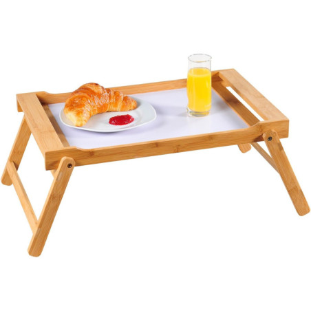 Plateau avec pieds pliants en bambou - Beige/Blanc - L 59 x H 22 cm