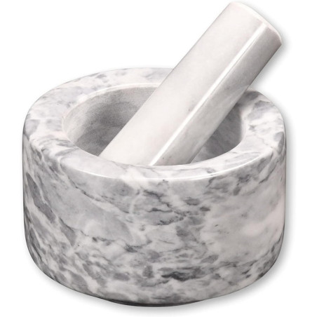 Mortier en marbre avec pilon - Gris/Blanc - D 13 cm