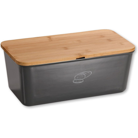 Boite à pain en bois et bambou - Gris/Beige - L 34 cm