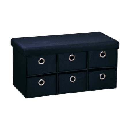 Banc d'entrée en tissu avec 6 tiroirs - Bleu marine - L 76 cm
