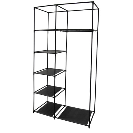 Rangement à 5 Cases + penderie en métal - Noir - H 178 cm