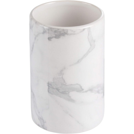 Gobelet de salle de bain en céramique style marbre - Blanc - H 11 cm