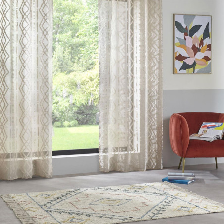 Voilage en impression jacquard "Sama" - Couleur Lin - L 140 x H 240 cm