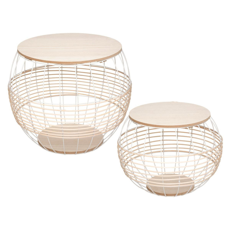 Lot de 2 tables gigognes en métal Juline - Blanc/Beige - D 50 x H 42 cm