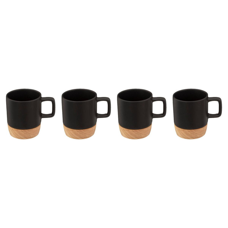 Coffret 4 tasses en bambou et faience Modern wood - Noir - 12 cl