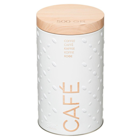 Boîte à café en métal à relief "Scandi Edition" - Blanc/Beige - D 10,7 x H 18,7 cm