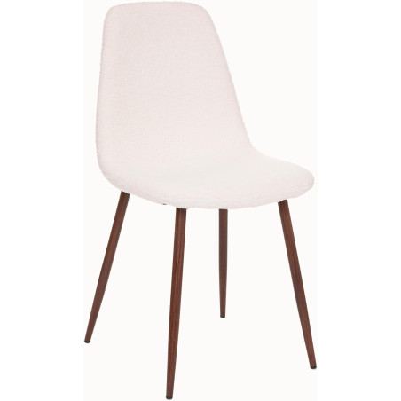 Chaise en tissu à bouclettes et pieds imitation bois "Roka" - Blanc/Marron - L 45 x P 51 x H 87 cm
