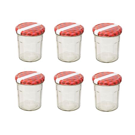 Lot de 6 pots à confiture en verre - Transparent/Rouge - 0,28 l
