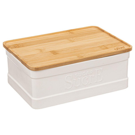 Boîte à sucre "Epureo" en céramique et bambou - Blanc/Beige - L 22,7 x P 16 x H 9 cm