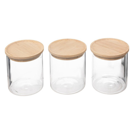 Lot de 3 bocaux hermétiques - Hevea/Boro Glas - D 8,5 x H 10,5 cm