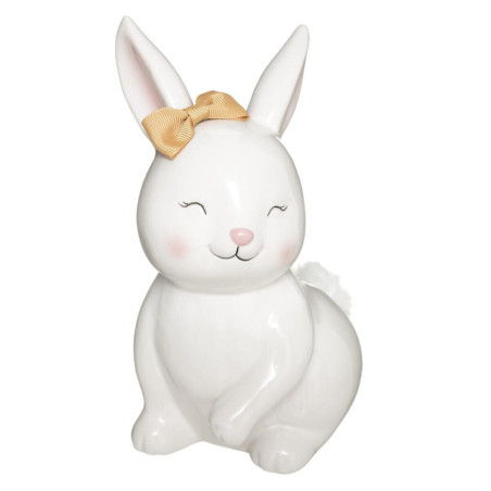 Tirelire Lapin "Lily" en dolomite - Blanc - H 22 cm