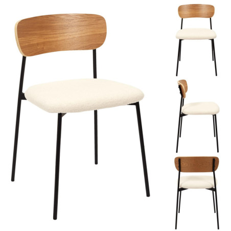 Lot de 4 chaises à bouclette "Loki" - Blanc/Noir - L 46 x H 78,3 x P 48 cm
