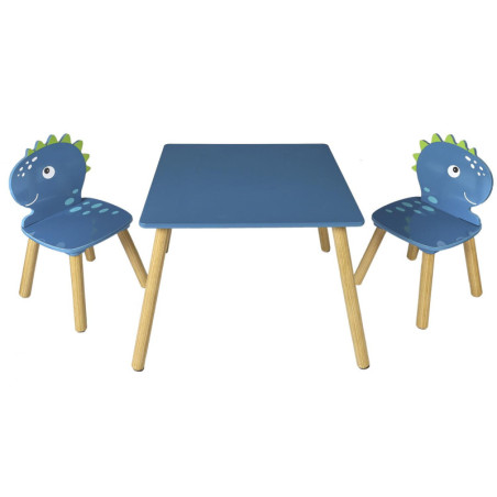 Table et 2 chaises enfant "Dino" - Bleu - L 55 x H 43 x P 55 cm