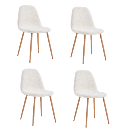 Lot de 4 chaises à bouclette "Freya" - Blanc - L 50 x P 44 x H 86 cm