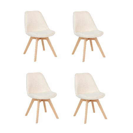 Lot de 4 chaises à bouclette "Baya" - Blanc - L 48,5 x P 56 x H 82 cm