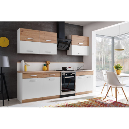 Ensemble de cuisine "Ava" - Marron clair/Blanc - L 200 x P 56 cm