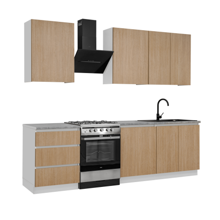 Ensemble de cuisine "Roma" - Beige/Blanc - L 200 x P 72 cm
