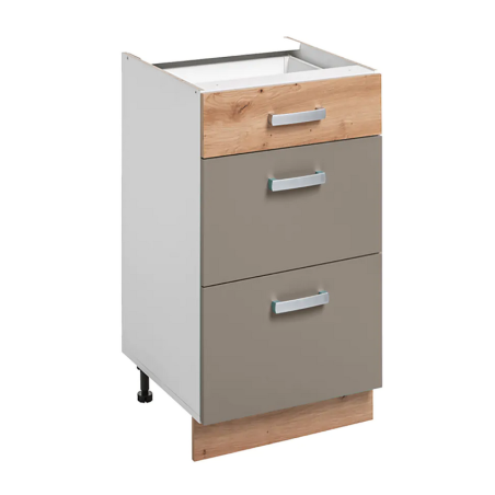 Meuble bas de cuisine avec 3 tiroirs "Ava" - Taupe/Beige - L 40 x H 81 x P 56 cm
