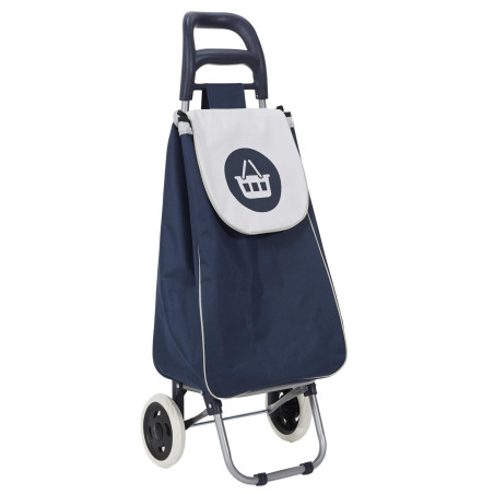 Chariot de course motif pictogramme panier - 2 roues - L 34 cm x H 96 cm - Bleu