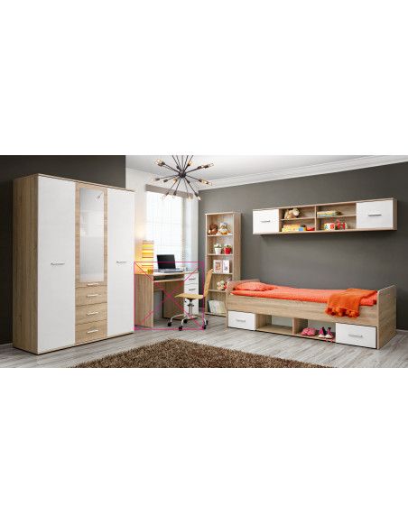 Ensemble de meuble de chambre  - DINO III - 4 éléments - Chêne et blanc
