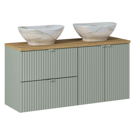 Meuble double vasques à poser 120 cm - A portes et tiroirs - Vert Roseau