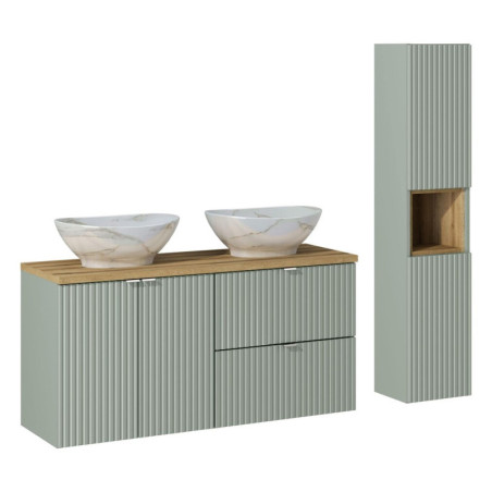 Ensemble meuble double vasque à poser 120 cm + colonne - Vert Roseau