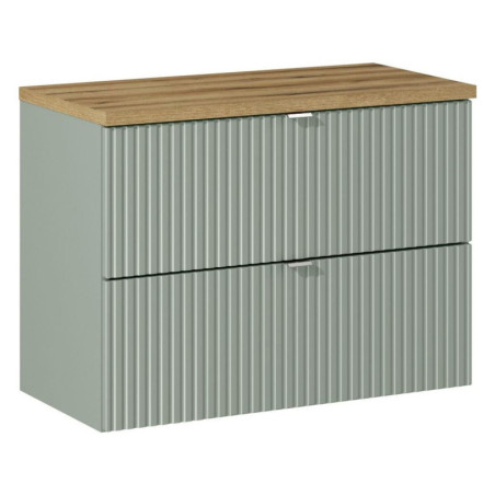 Meuble sous vasque 80 cm + plateau - A tiroirs - Vert Roseau