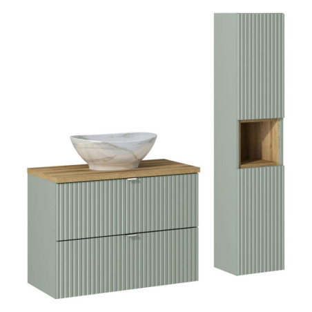 Meuble vasque à poser 80 cm + colonne - A tiroirs - Vert Roseau