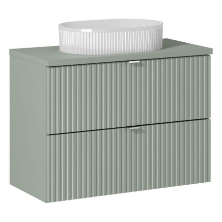 Meuble vasque à poser 80 cm + plateau - A tiroirs - Vert Roseau