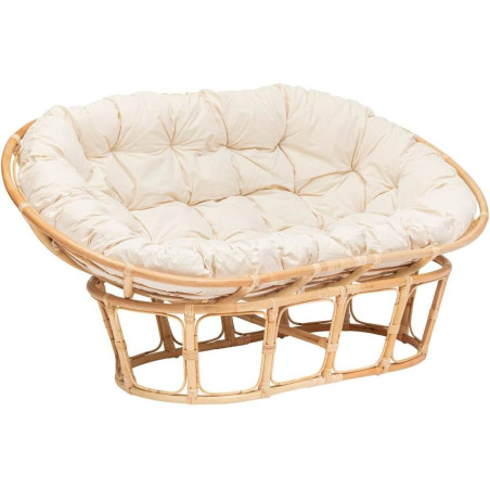 Banquette "Mamasan" en rotin avec coussin - 2 places - Beige - L 170 x P 108 x H 81 cm