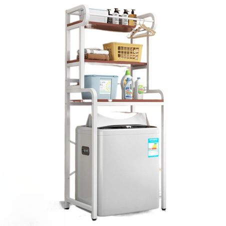 Etagères dessus de machine à laver blanche | Rangement buanderie 3 niveaux | H 204 x L 70 x P 60 cm | Etagère buanderie