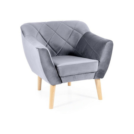 Fauteuil en velours "Karo 1" - Velvet - Gris/Beige - l 78 x H 76 cm