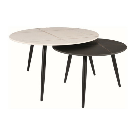 Set de 2 tables basses "Kora B" - Blanc mat/Noir mat - D 80 x H 45 cm