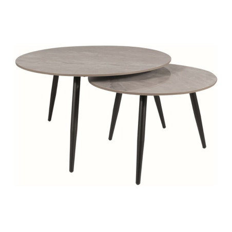 Set de 2 tables basses "Kora C" - Gris/Noir mat - D 80 x H 45 cm