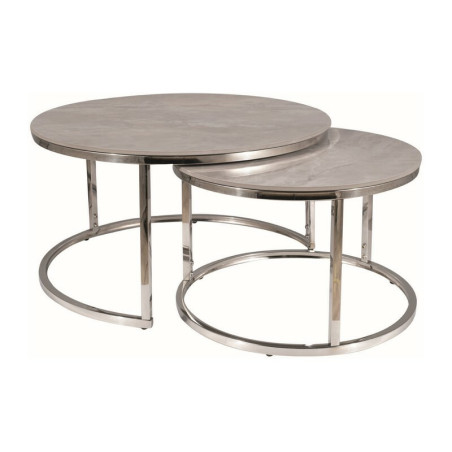 Set de 2 tables basses effet marbre "Portafino B" - Gris/Argenté - D 80 x H 42 cm