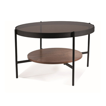 Table basse ronde "Prima B" - Transparent ambré/Marron noyer - D 74 x H 43 cm