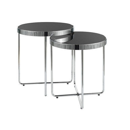 Set de 2 tables basses "Saga" - Noir/Argenté - D 40 x H 45/D 45 x H 50 cm