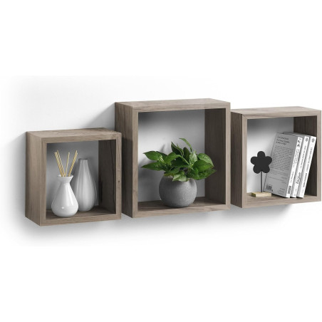 Set de 3 étagères gigognes carré en bois - Marron clair - L 30/26,5/23 cm