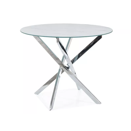Table ronde effet marbre "Agis" - Blanc/Argenté - D 90 x H 71 cm