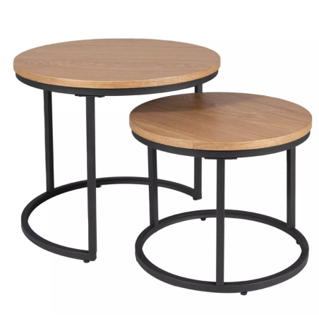 Set de 2 tables basse ronde "Amaro" - Marron/Noir - D 53 x H 45 cm