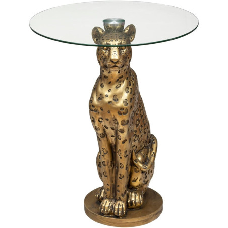 Table à cafe ronde léopard - Verre trempé et polyrésine - D 40 x H 52 cm
